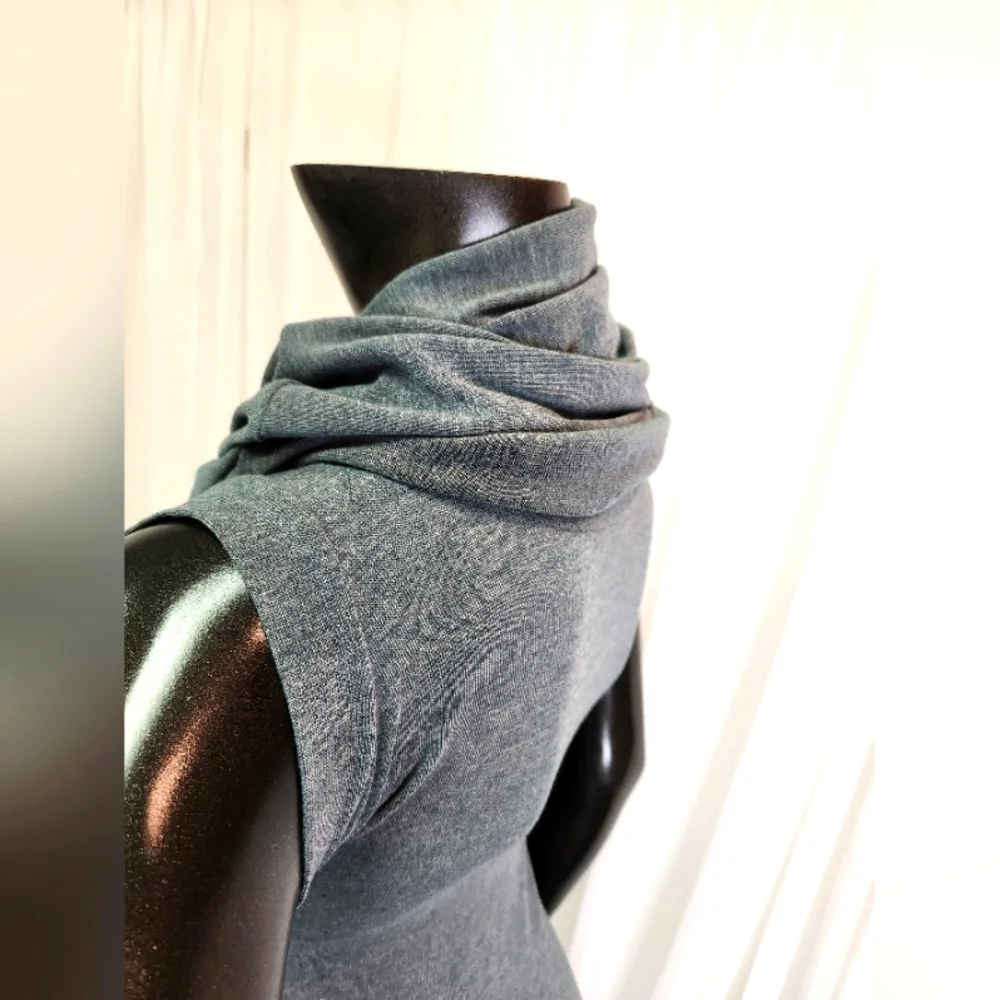 Green-Blue Sleeveless Dress with Cowl Neck -Mannequin Worn Only. - Picture 6 of 16